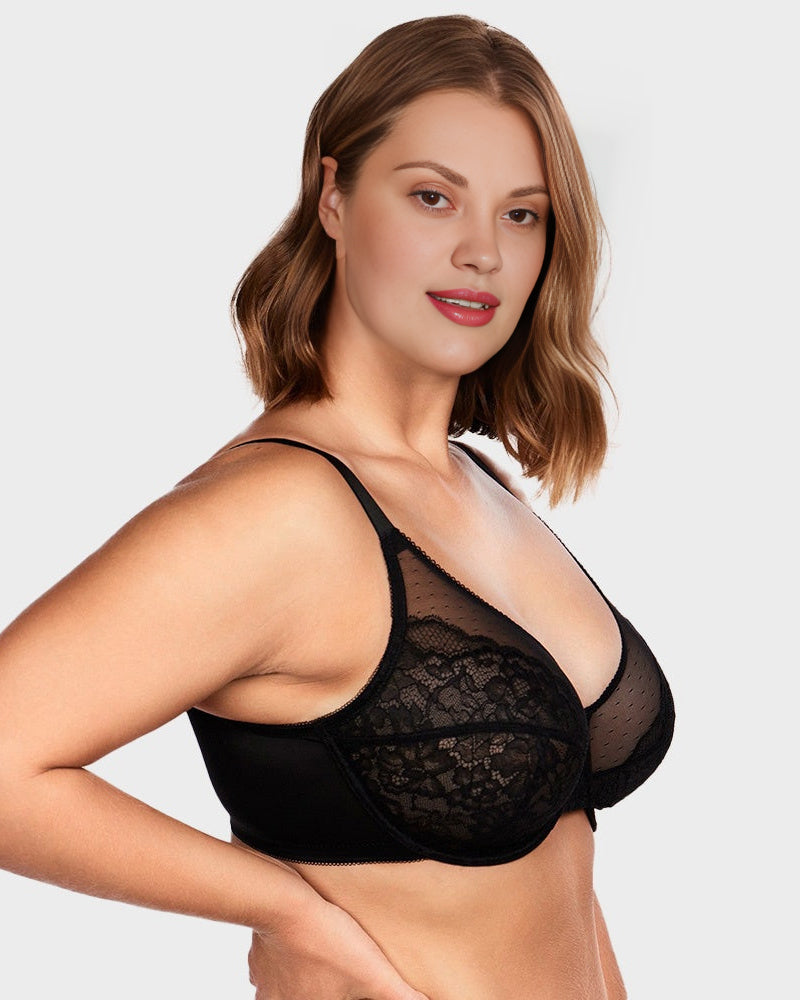 BOGO🔥Unlined Mesh Full Coverage Lace Minimizer Bra