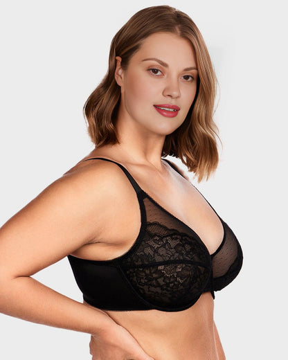 BOGO🔥Unlined Mesh Full Coverage Lace Minimizer Bra