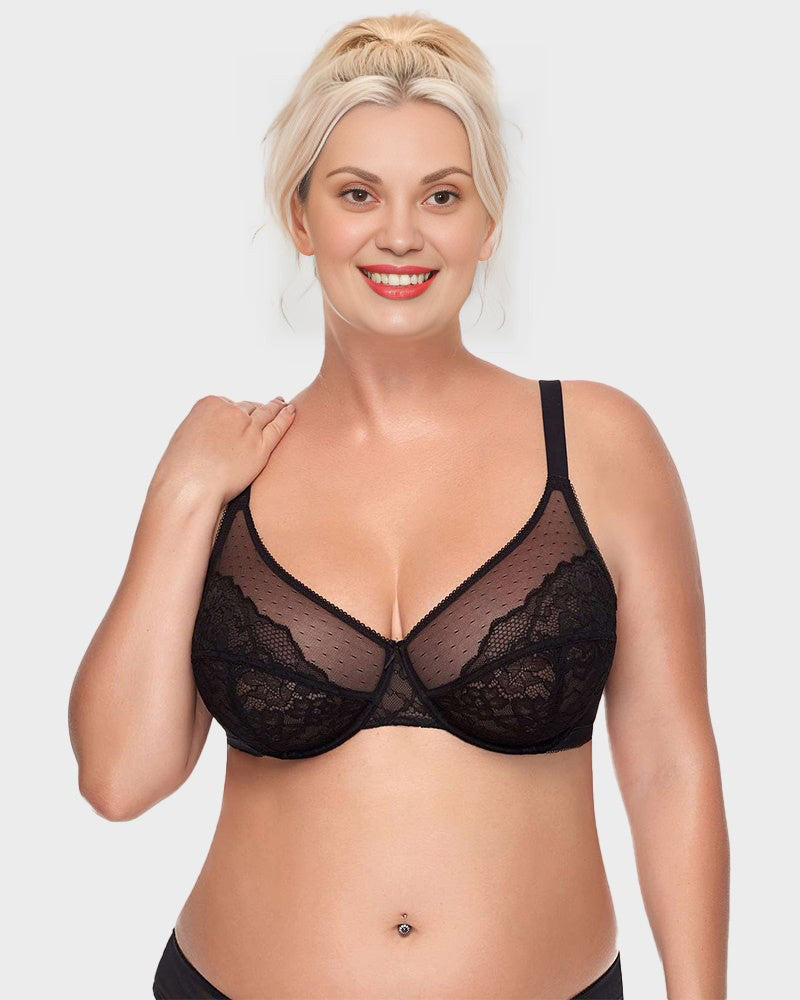 BOGO🔥Unlined Mesh Full Coverage Lace Minimizer Bra