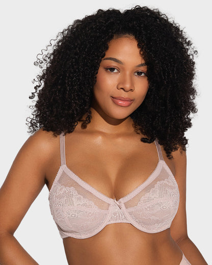 BOGO🔥Unlined Mesh Full Coverage Lace Minimizer Bra