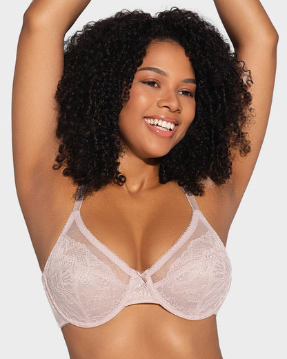 BOGO🔥Unlined Mesh Full Coverage Lace Minimizer Bra