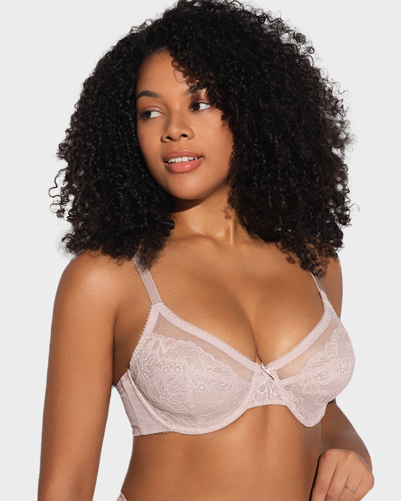 BOGO🔥Unlined Mesh Full Coverage Lace Minimizer Bra