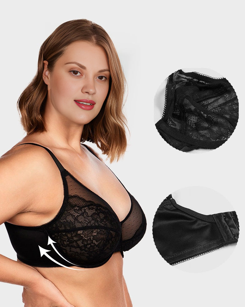 BOGO🔥Unlined Mesh Full Coverage Lace Minimizer Bra