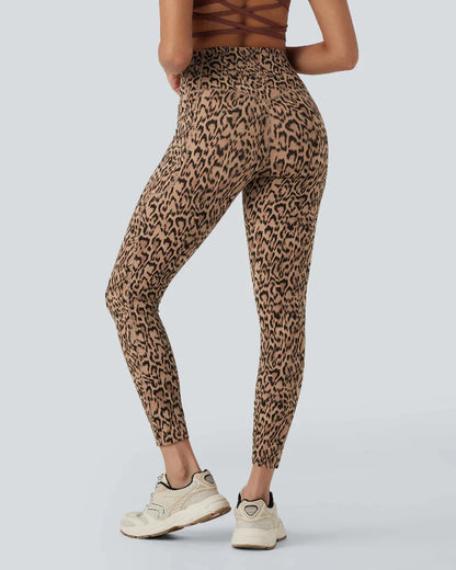 Leopard High Waisted Tummy Control Workout Leggings with Side Pockets
