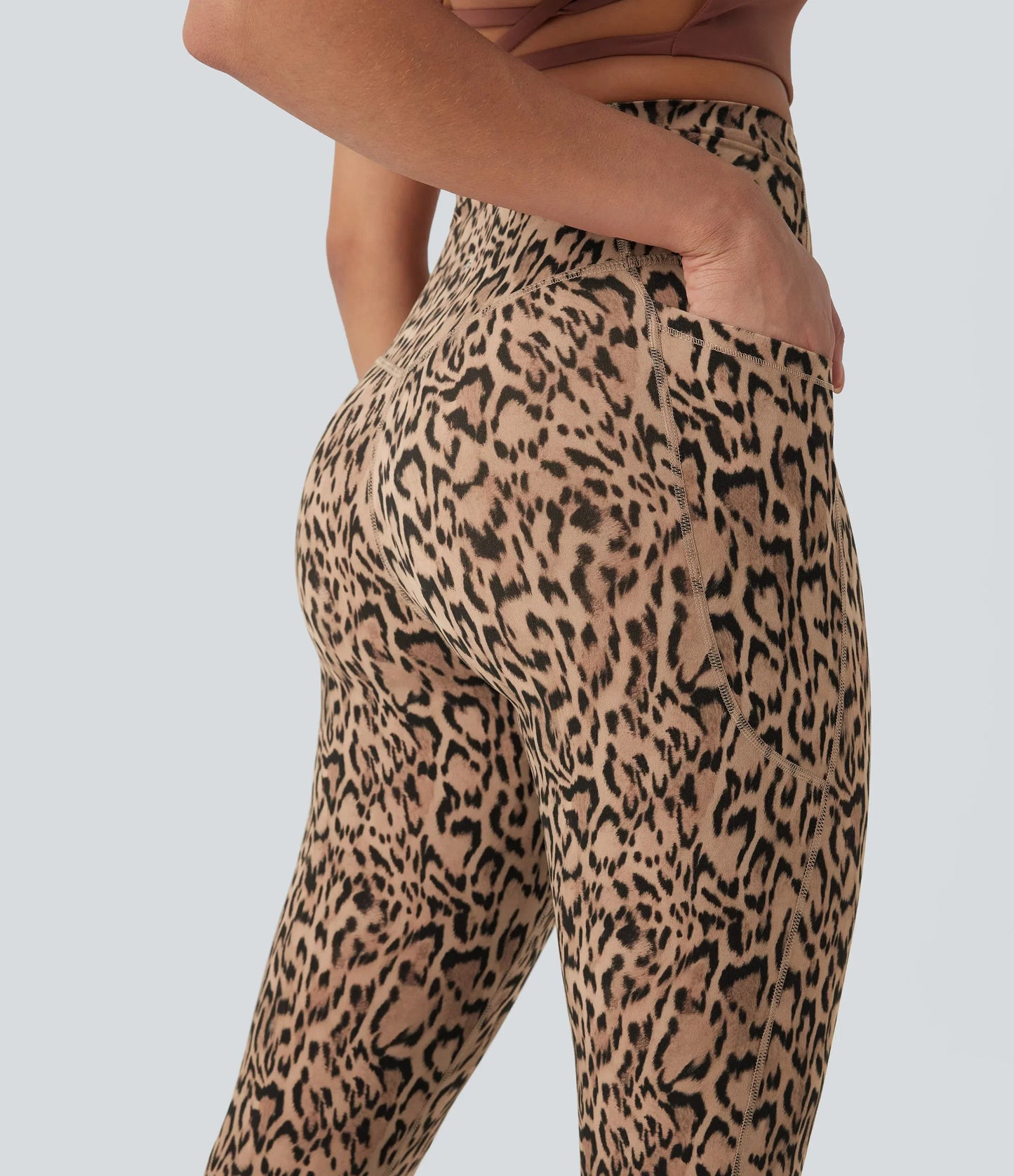 Leopard High Waisted Tummy Control Workout Leggings with Side Pockets