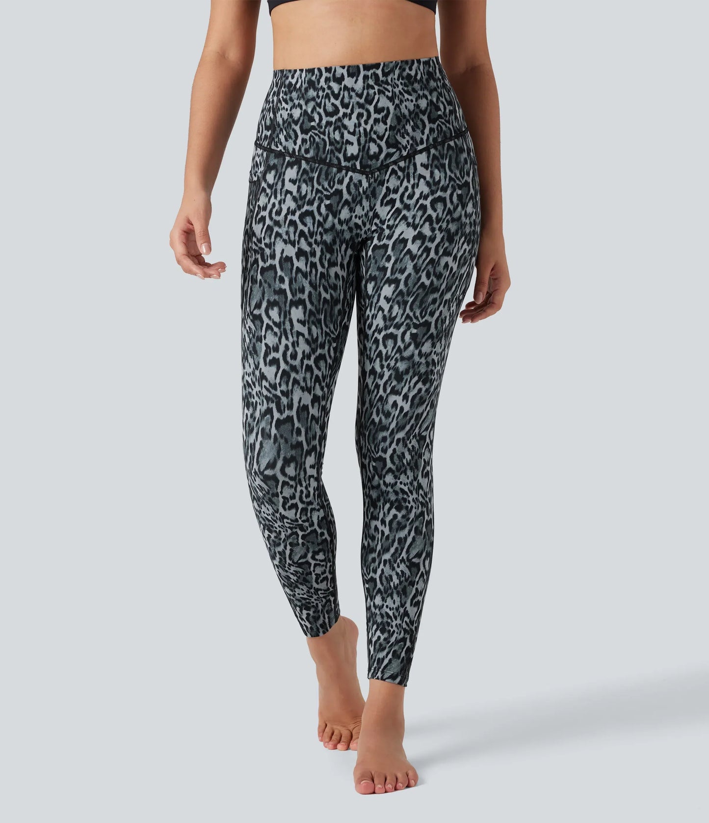 Leopard High Waisted Tummy Control Workout Leggings with Side Pockets