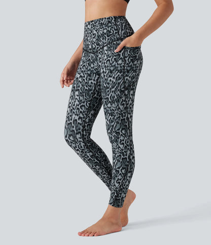 Leopard High Waisted Tummy Control Workout Leggings with Side Pockets