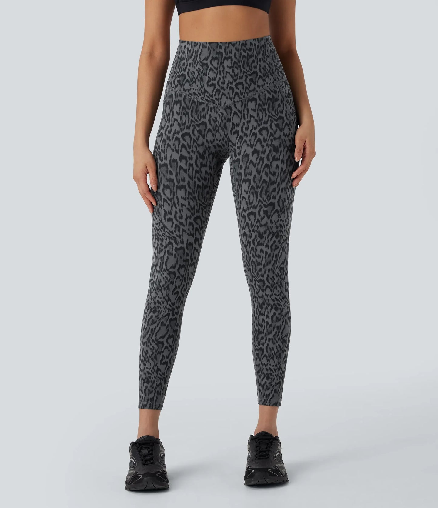 Leopard High Waisted Tummy Control Workout Leggings with Side Pockets