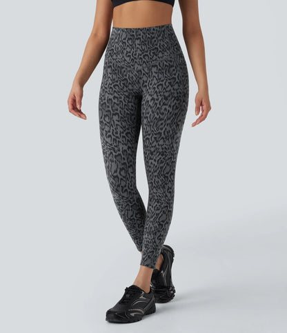 Leopard High Waisted Tummy Control Workout Leggings with Side Pockets