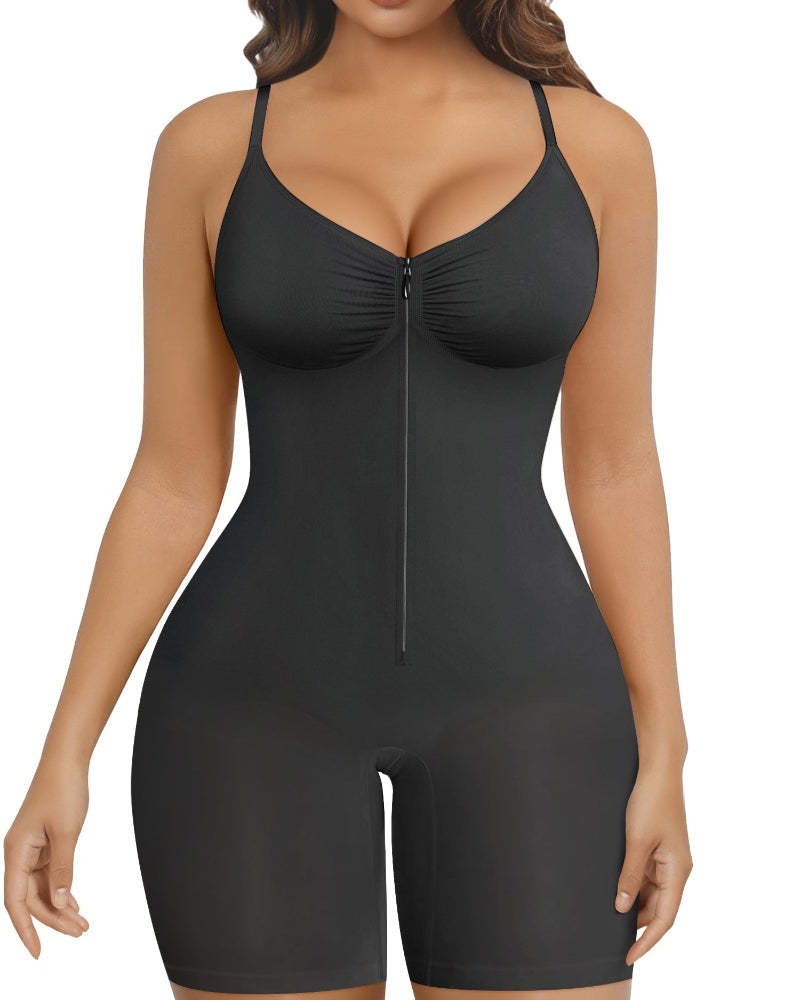 Women's High Elastic Zipper Adjustable Straps Breathable Mesh Design Tummy Control Body Shaper