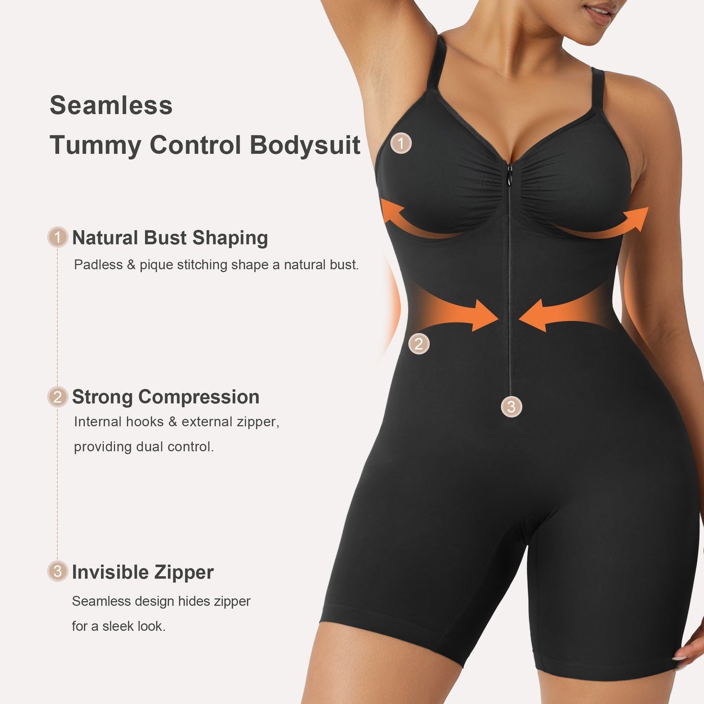 Women's High Elastic Zipper Adjustable Straps Breathable Mesh Design Tummy Control Body Shaper