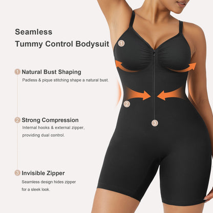 Women's High Elastic Zipper Adjustable Straps Breathable Mesh Design Tummy Control Body Shaper