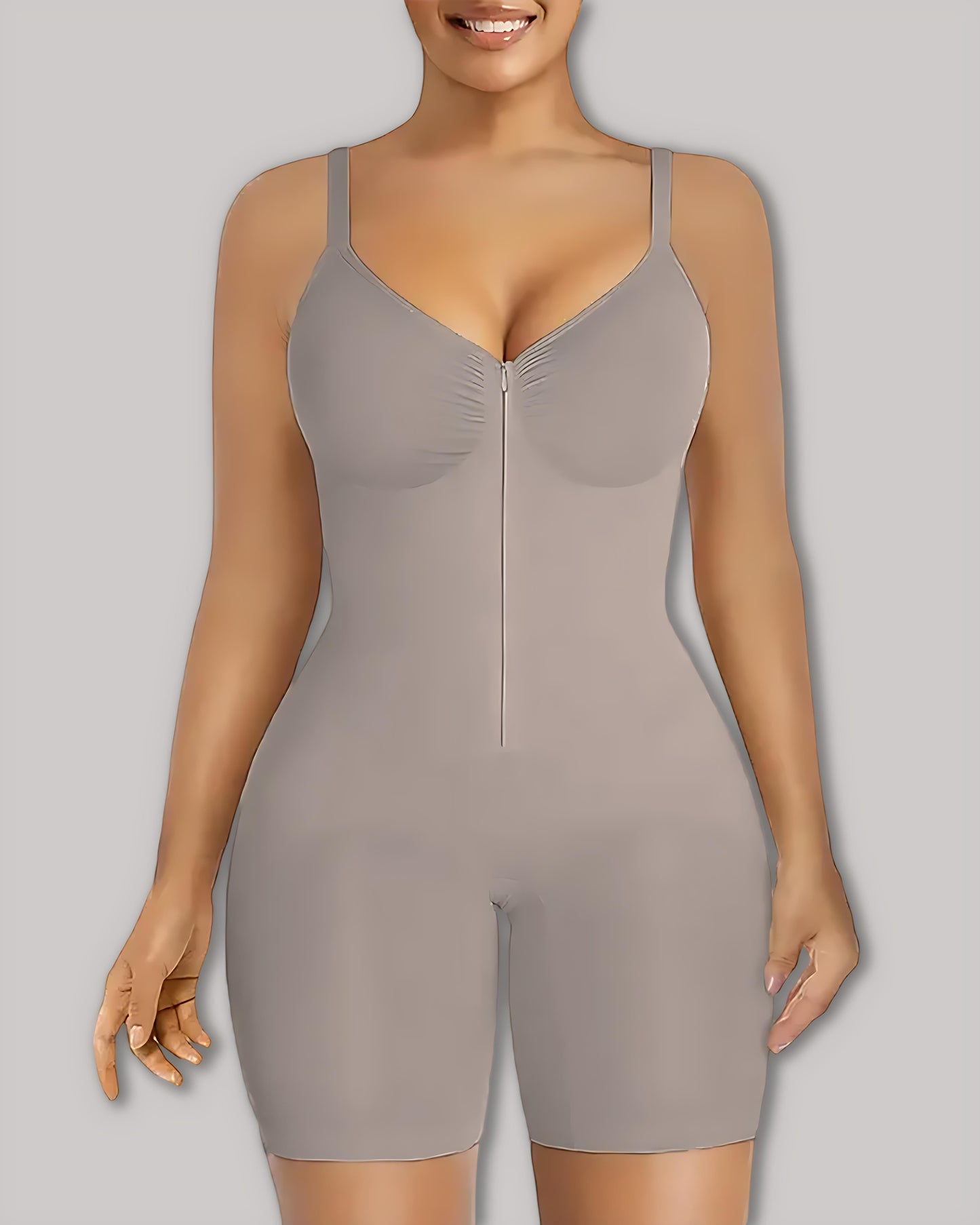 Women's High Elastic Zipper Adjustable Straps Breathable Mesh Design Tummy Control Body Shaper