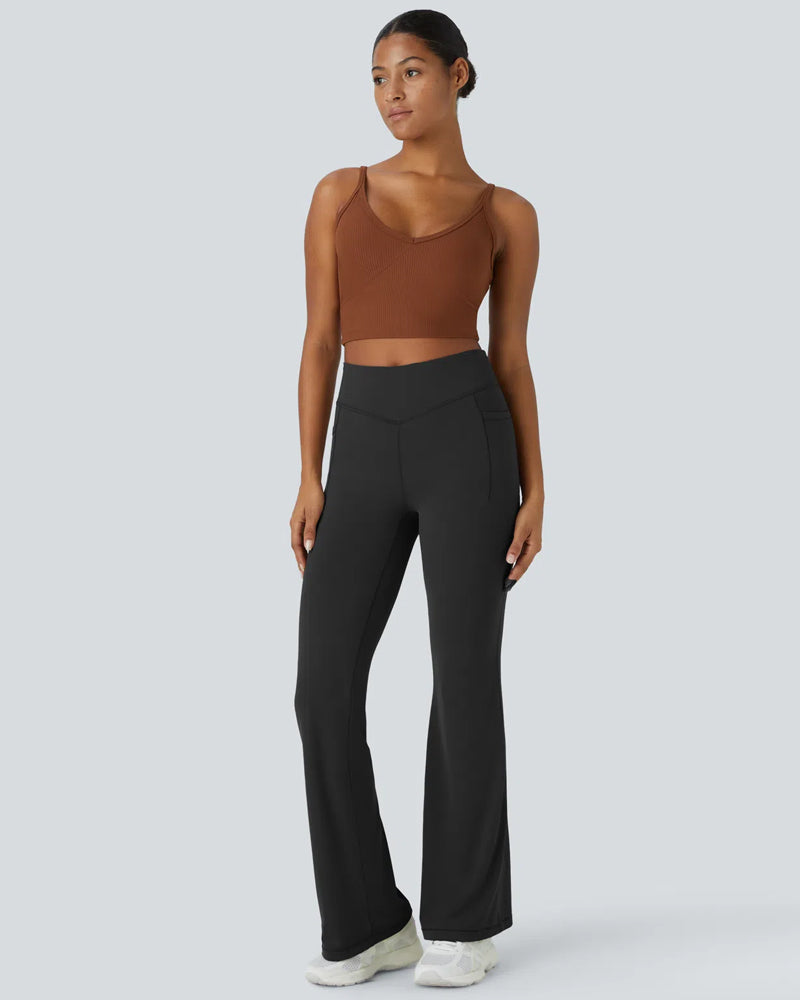 High-Waist Tummy Control Flare Leggings with Pockets